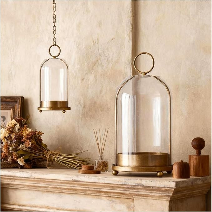 Large & Small Cloche Glass Dome Candle Holders - Glass Hurricane Candle Holder,Gold Candlestick &... | Amazon (US)