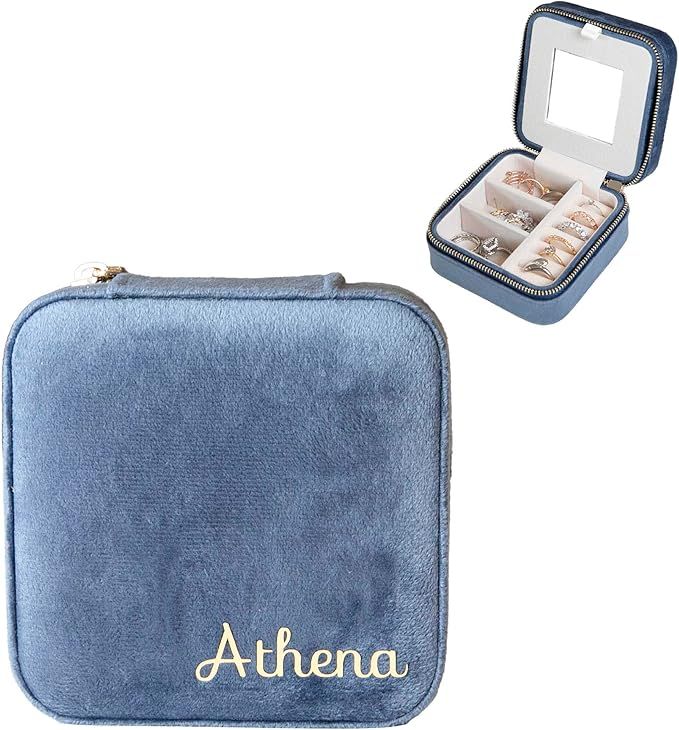 Customizable Compact Velvet Jewelry Box with Mirror, Travel Jewelry Case, Travel Jewelry Organize... | Amazon (US)