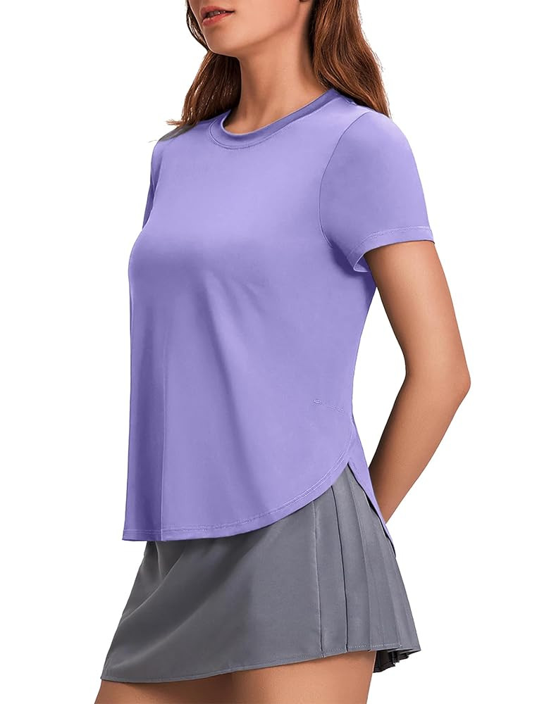 PINSPARK Workout Tops for Women UPF 50+ Yoga Shirts Short Sleeve Athletic Tops with Side Slits Ru... | Amazon (US)