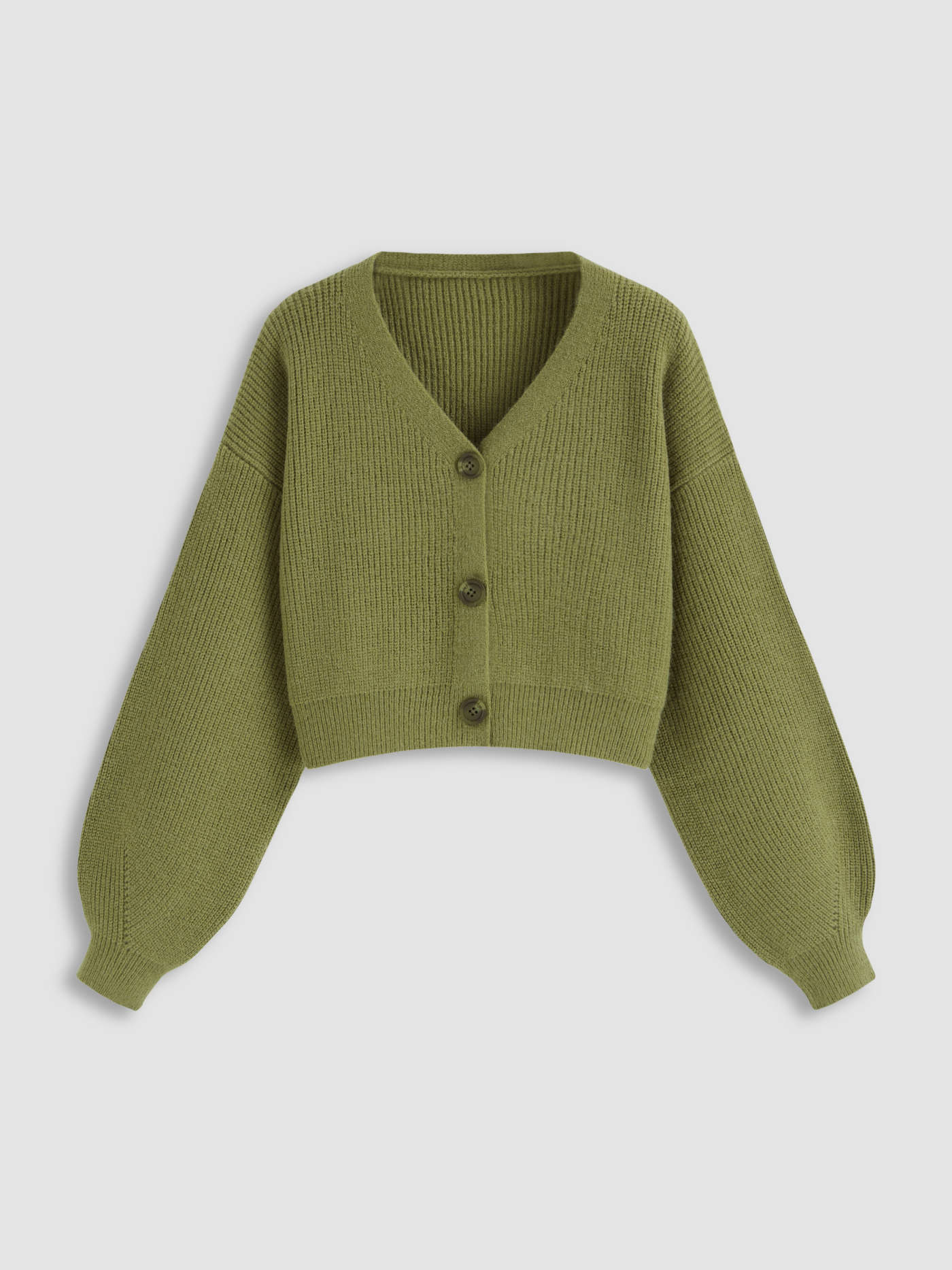 Knit V-neck Solid Button Crop Cardigan | Cider