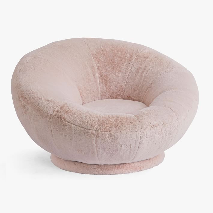Faux-Fur Blush Groovy Swivel Chair | Pottery Barn Teen