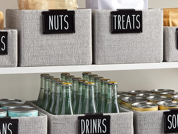 Talented Kitchen 8 Pcs Metal Basket Labels Clip On Holders with 40 Pantry Labels for Storage Bins, B | Amazon (US)