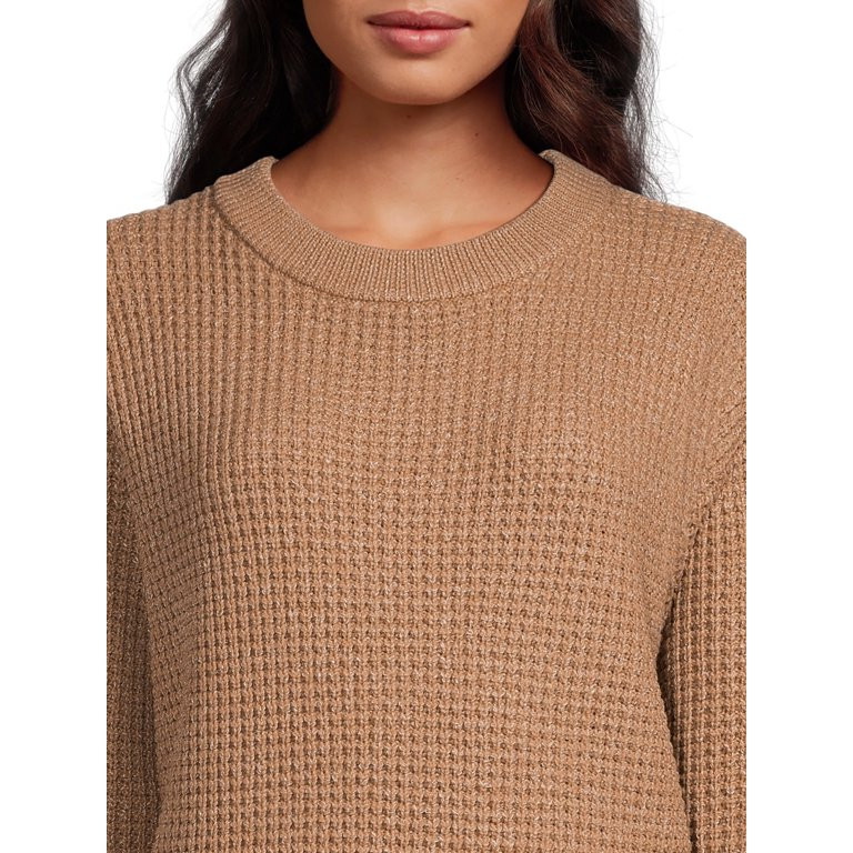 Time and Tru Women's Long Sleeve Waffle Crewneck Pullover Sweater | Walmart (US)