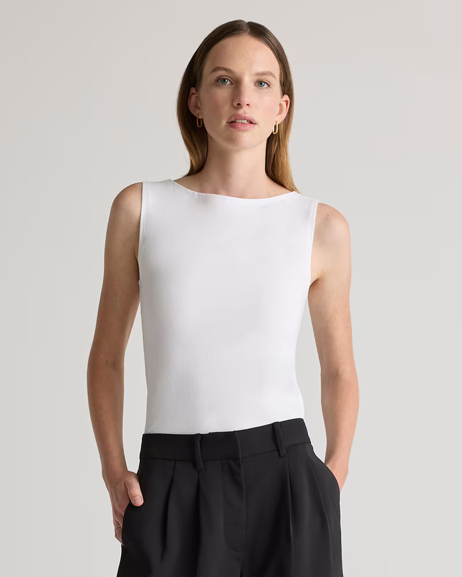 Stretch Cotton Jersey Boat Neck Tank | Quince