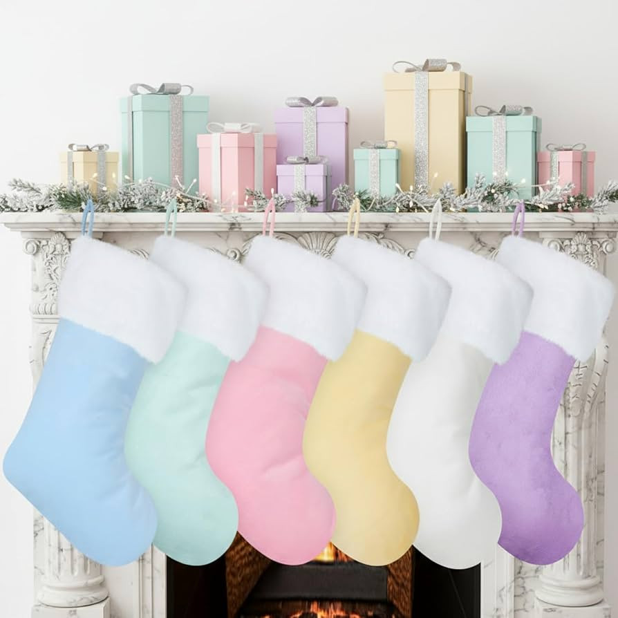6 Pcs 18in Pastel Christmas Stockings Macaron Velvet Xmas Stockings | Amazon (US)