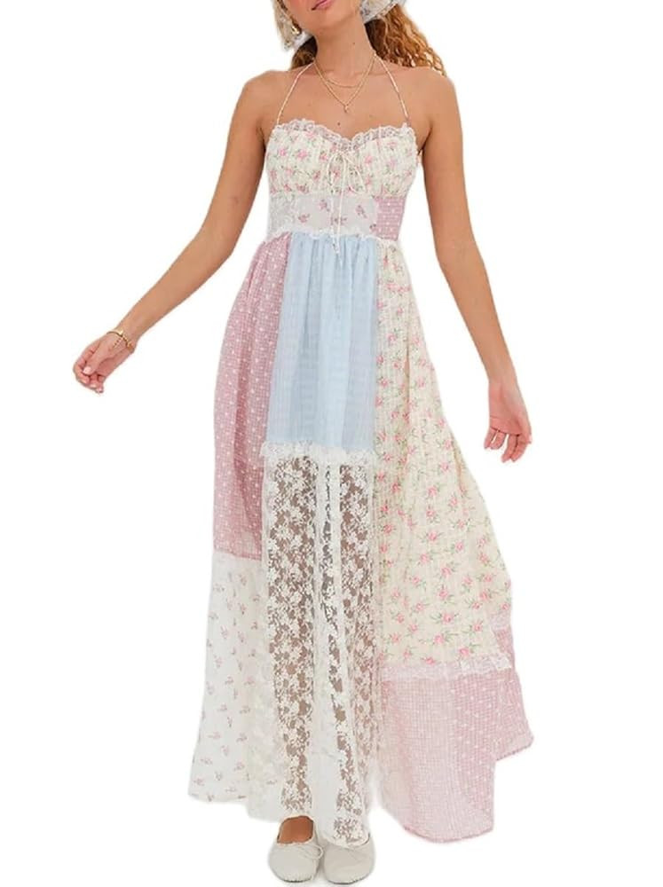 Argeousgor Women 2024 Bohemian Maxi Dress Sleeveless Embroidered Flowy Smocked Long Dress Summer ... | Amazon (US)