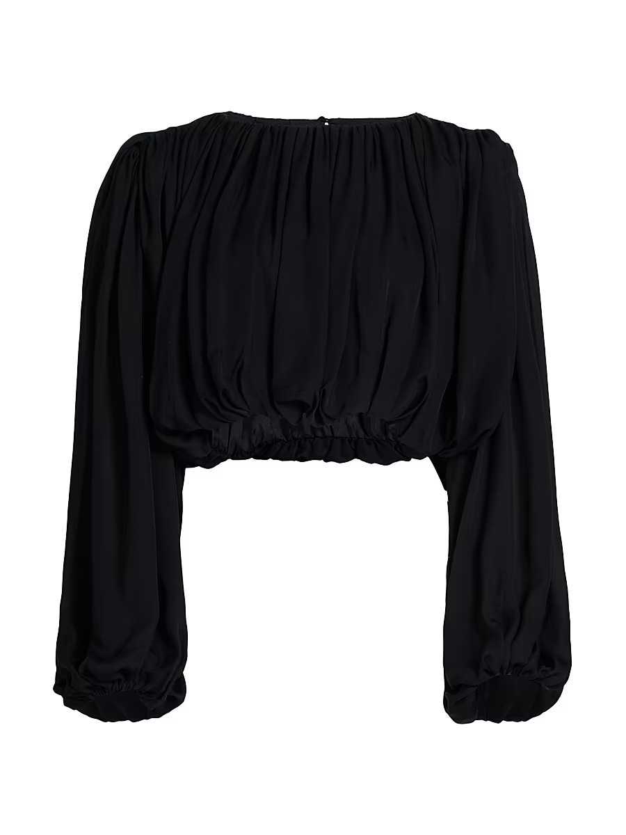Women's Michele Silk Bubble-Hem Crop Top - Black - Size XS | Saks Fifth Avenue