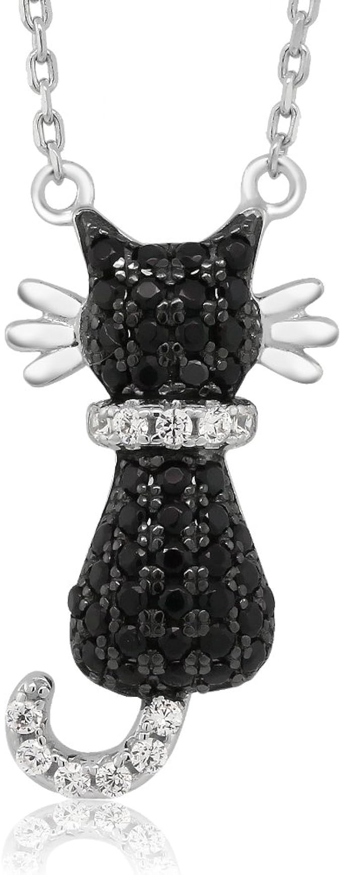 Gem Stone King 925 Sterling Silver Round Zirconia Sitting Black Cat Pendant Necklace For Women wi... | Amazon (US)