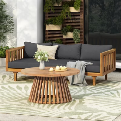 NAYSAYE Patio Chaise Lounges Three Seater Daybed with Acacia Wood Table for Backyard Relaxation, Teak, 31.5"*31.5"*16" | Target