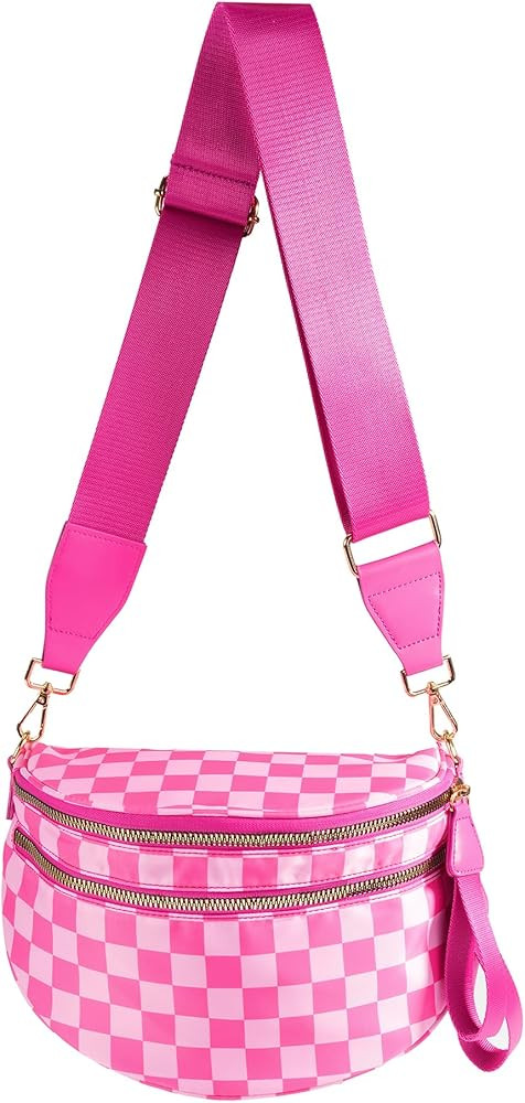 Spacious Checkered Nylon Crossbody Bag Bum Bag Checkered Handbags Wallets for Women | Amazon (US)