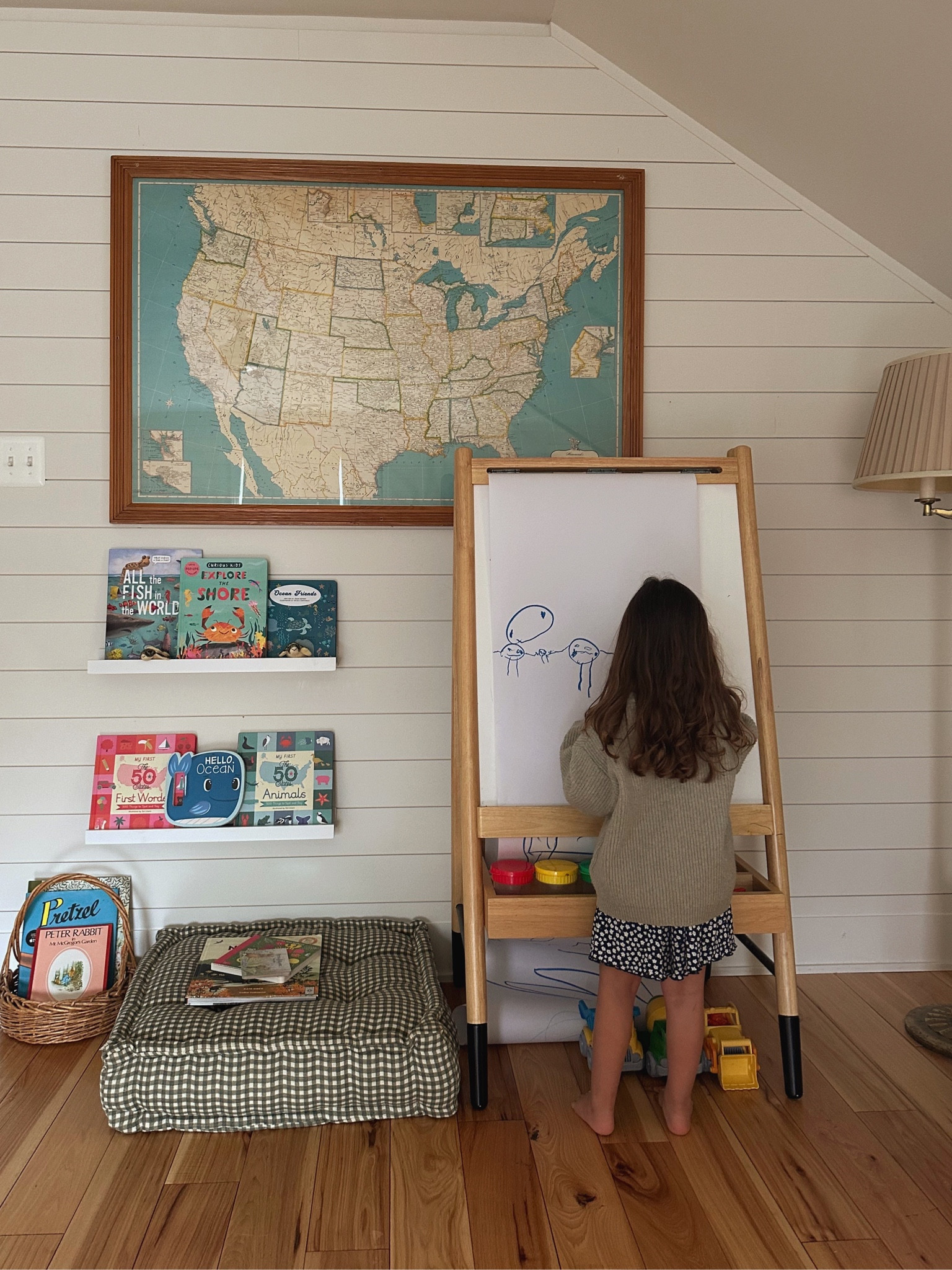 Playroom corner got an upgrade with this vintage framed map ($10 from goodwill!!!!) - we love our book nook & easel, too 🗺️

#LTKkids #LTKhome