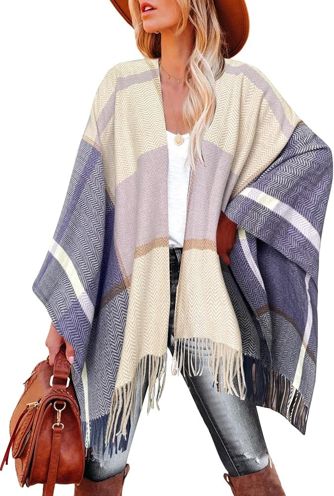 Breezy Lane Women's Shawl Wraps Warm Poncho Ruana Wrap Cardigan | Amazon (US)