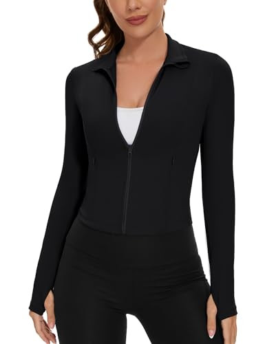 Loovoo BBL Jacket Workout Women Zip up Long Sleeve Jackets Lightweight Athletic Running Ladies Cropped Tops | Amazon (US)