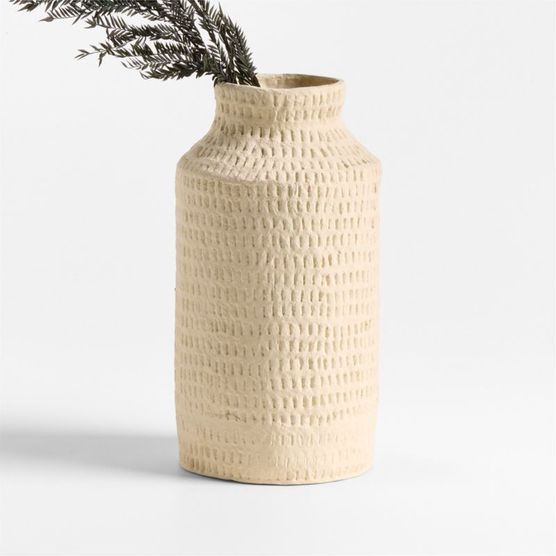 Oaxaca Tall White Cotton Mache Vase 14" | Crate & Barrel