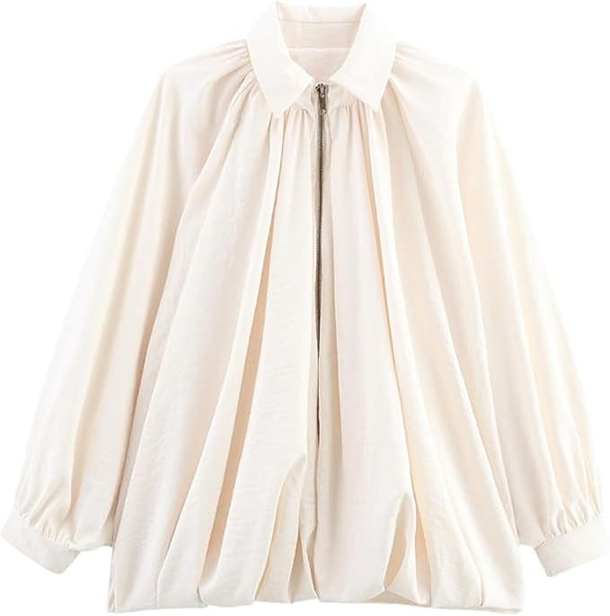 Xunger Women's Puffed Bomber Jacket Oversized Streetwear Casual Batwing Sleeve Lapel Collar Zip F... | Amazon (US)