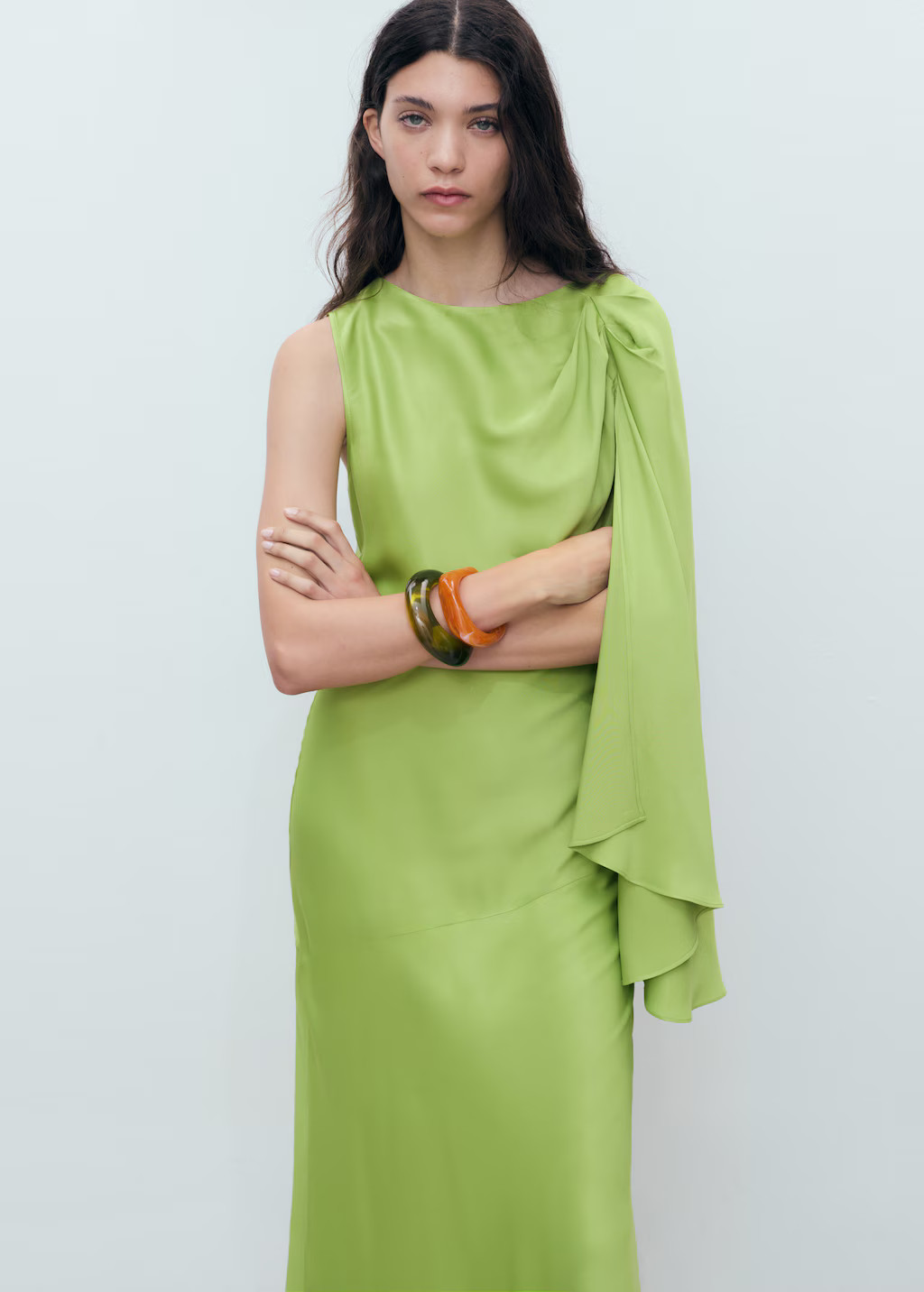 Langes Kleid mit Rüschenärmeln | Mango EU