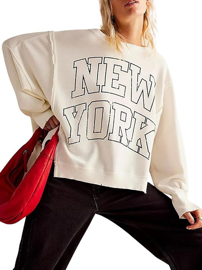 utcoco Oversized Sweatshirt for Women Letter Graphic Crew Neck Long Sleeve Shirts Fashion Hoodies... | Amazon (US)