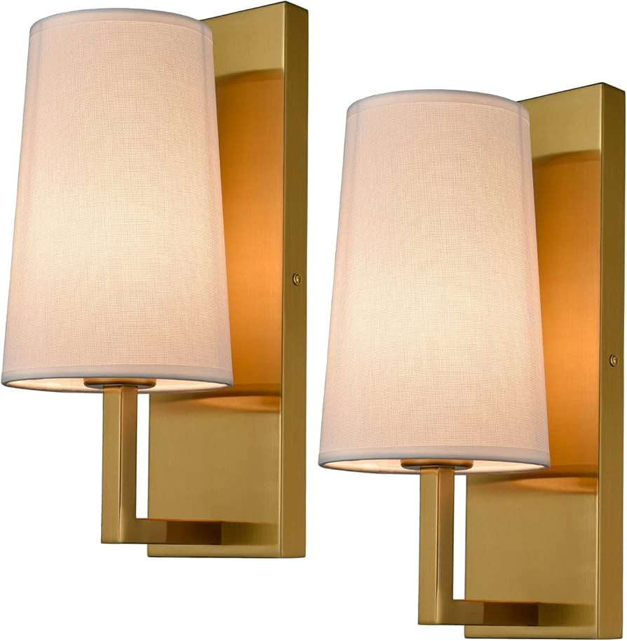 TEENYO Gold Wall Sconce Set of 2, 1-Light Elegant Modern Wall Lamp Fabric Shade Wall Sconces Wall... | Amazon (US)