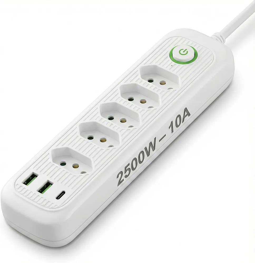 Régua de energia com 5 tomadas + USB + Tipo-C • Cabo 2m • Filtro de Linha • Bivolt automá... | Amazon (BR)