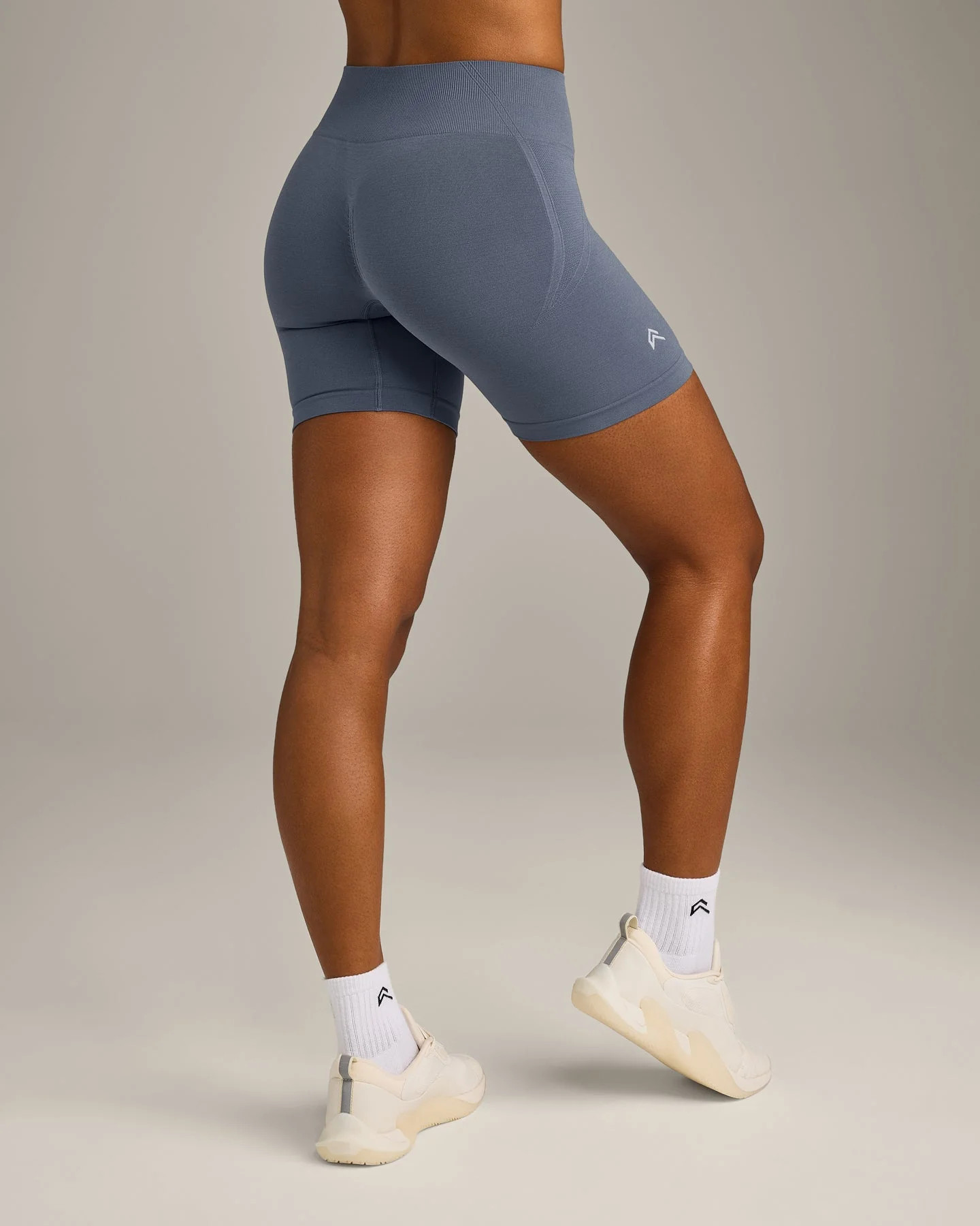EffortlessLift™ Seamless Mid Rise Shorts with Gray Logo 
 Light Granite Blue | Oner Active (UK / US)