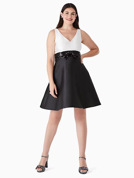 Kate Spade Sequin Bow Fit-And-Flare Dress, Black/cream - 8 | Kate Spade Outlet