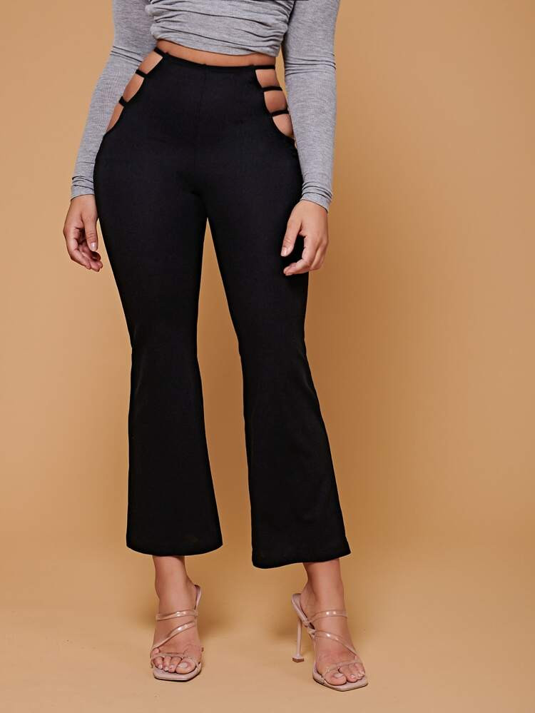 SHEIN PETITE Ladder Cut Out Flare Leg Pants | SHEIN