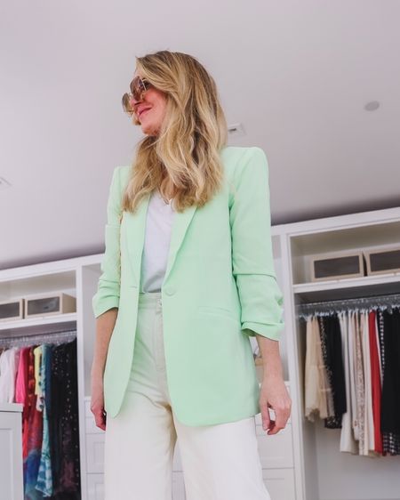 This beautiful mint green Cinq a Sept blazer is now 60% off! 

~Erin xo 

#LTKSeasonal #LTKsalealert #LTKworkwear