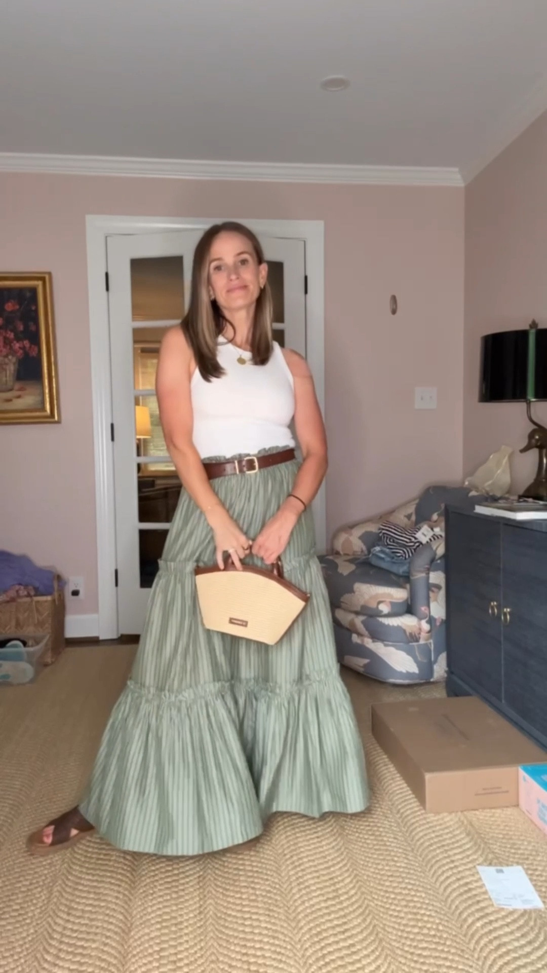 Cutest maxi skirt (size XS) paired with a white Amazon tank (also XS). Sandals are Ann Mashburn (not on LTK).

#LTKStyleTip#LTKShoeCrush#LTKSeasonal