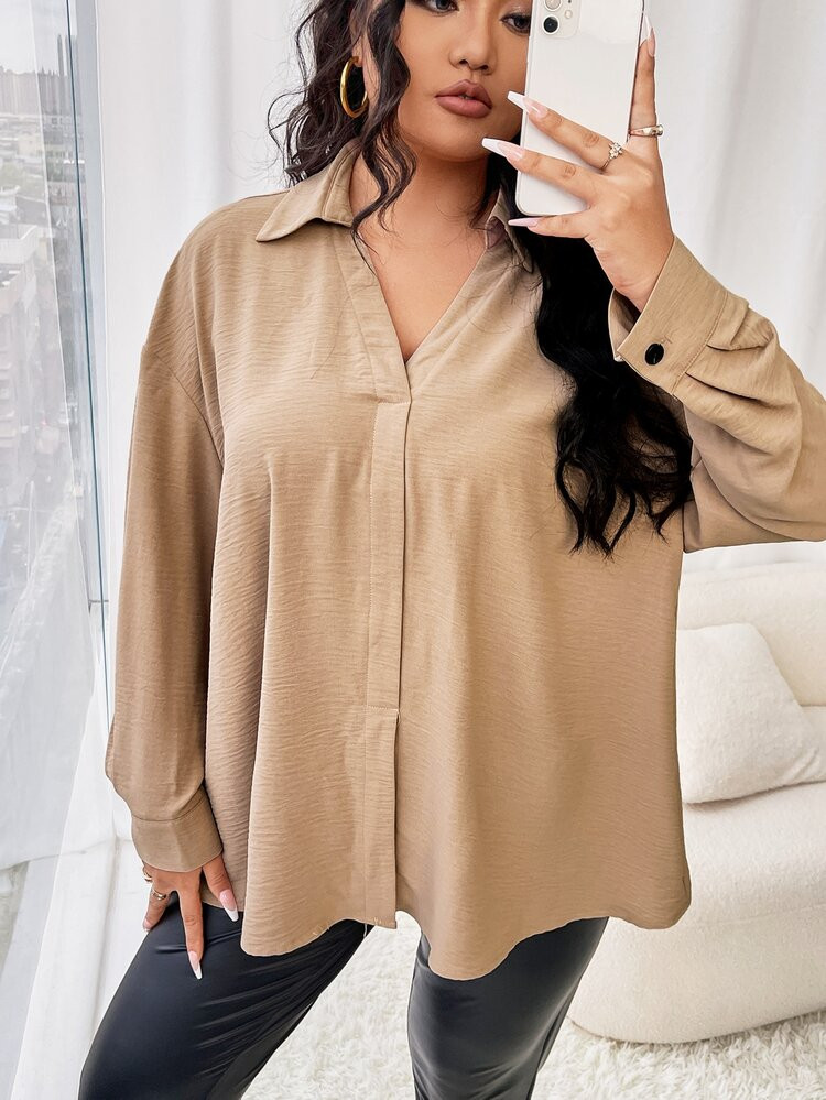 Plus Drop Shoulder Solid Blouse | SHEIN