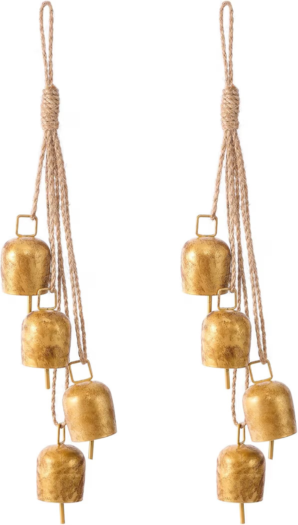 Hananona 2 Pcs Gold Vintage Bells with Hanging Rope, Decorative Metal Cow Bells for Weddings, Par... | Amazon (US)