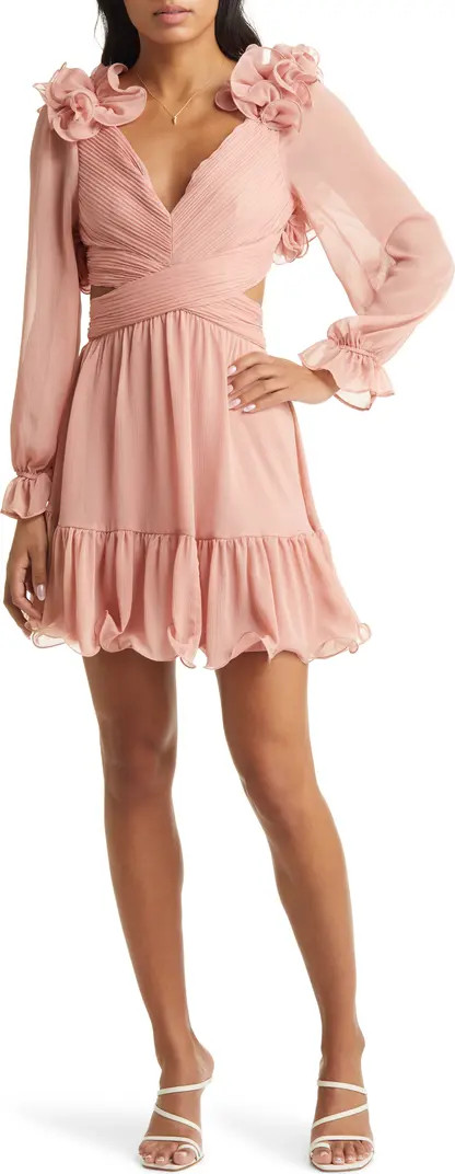 Long Sleeve Cutout Chiffon Babydoll Dress | Nordstrom