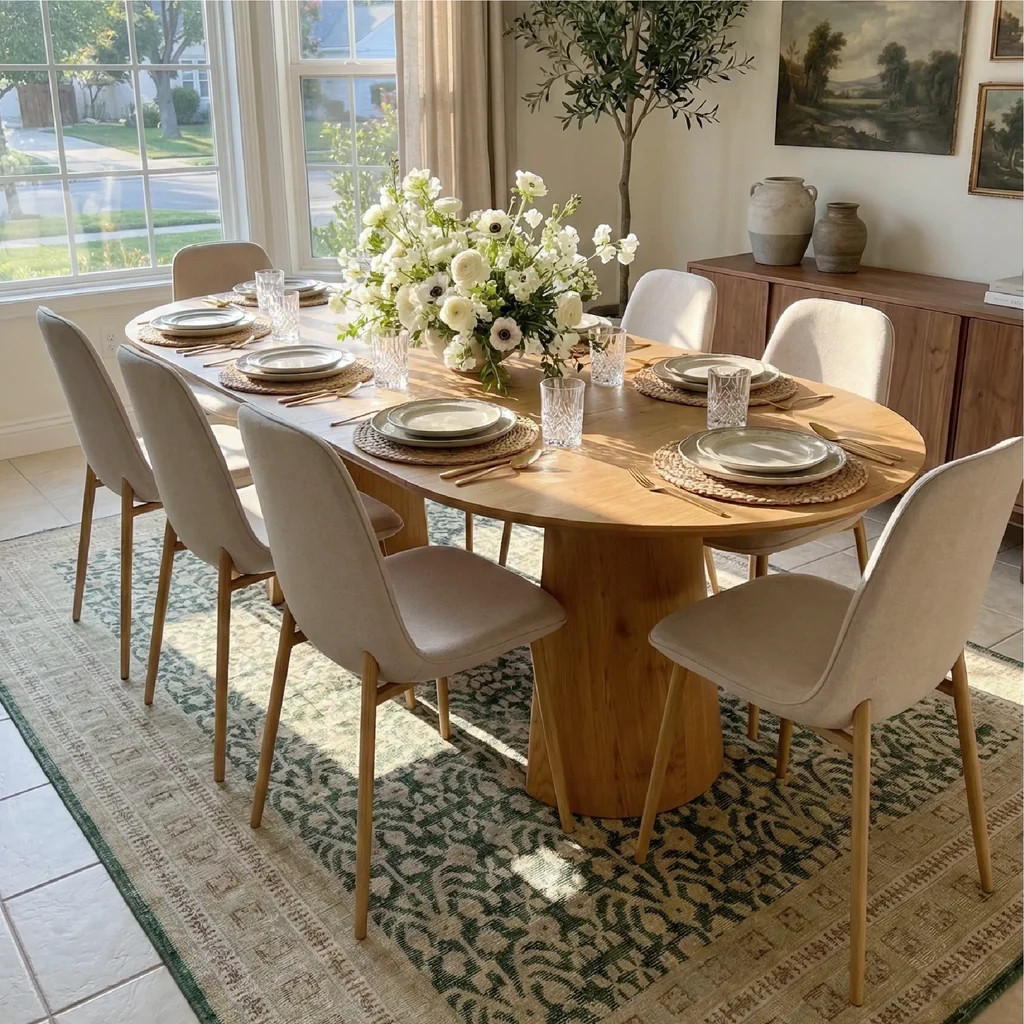 Dwen & Oslo 47"-65"-83" Oval Extendable Dining Table Set for 8 (9-Piece, 3-in-1 Design) | Pop Maison