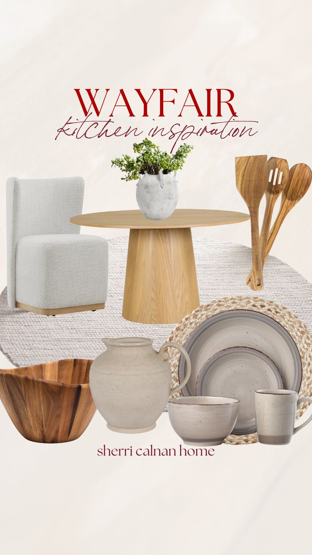 Wayfair Kitchen inspiration. Sherricalnanhome, Wayfair home finds, Wayfair kitchen must haves, Wayfair round dining room rug, Wayfair viral upholstered dining chair, Wayfair wooden kitchen utensils 

#LTKHome #LTKFindsUnder100 #LTKFindsUnder50
