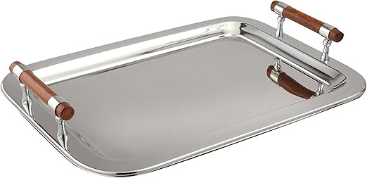 Elegance Stainless Steel Large Rectangular Tray with Wood Handles, 22 by 15.5-Inch, Silver | Amazon (US)