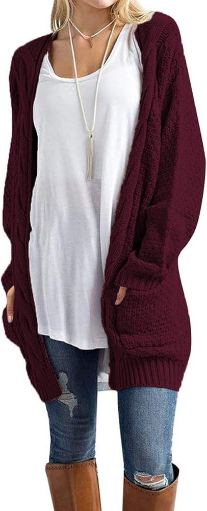 Traleubie Women's Open Front Long Sleeve Boho Boyfriend Knit Chunky Cardigan Sweater | Amazon (US)