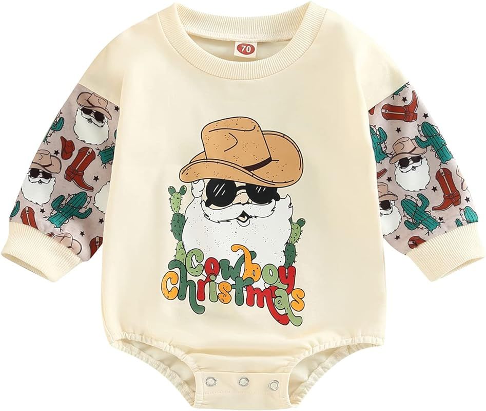 Newborn Baby Boy Girl Christmas Outfit Long Sleeve Cookie Print Romper Crewneck Oversized Sweatsh... | Amazon (US)