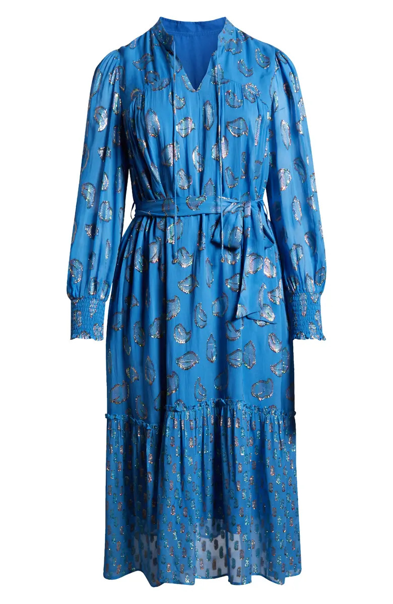 CIEBON Eriana Metallic Long Sleeve Belted Maxi Dress | Nordstrom | Nordstrom