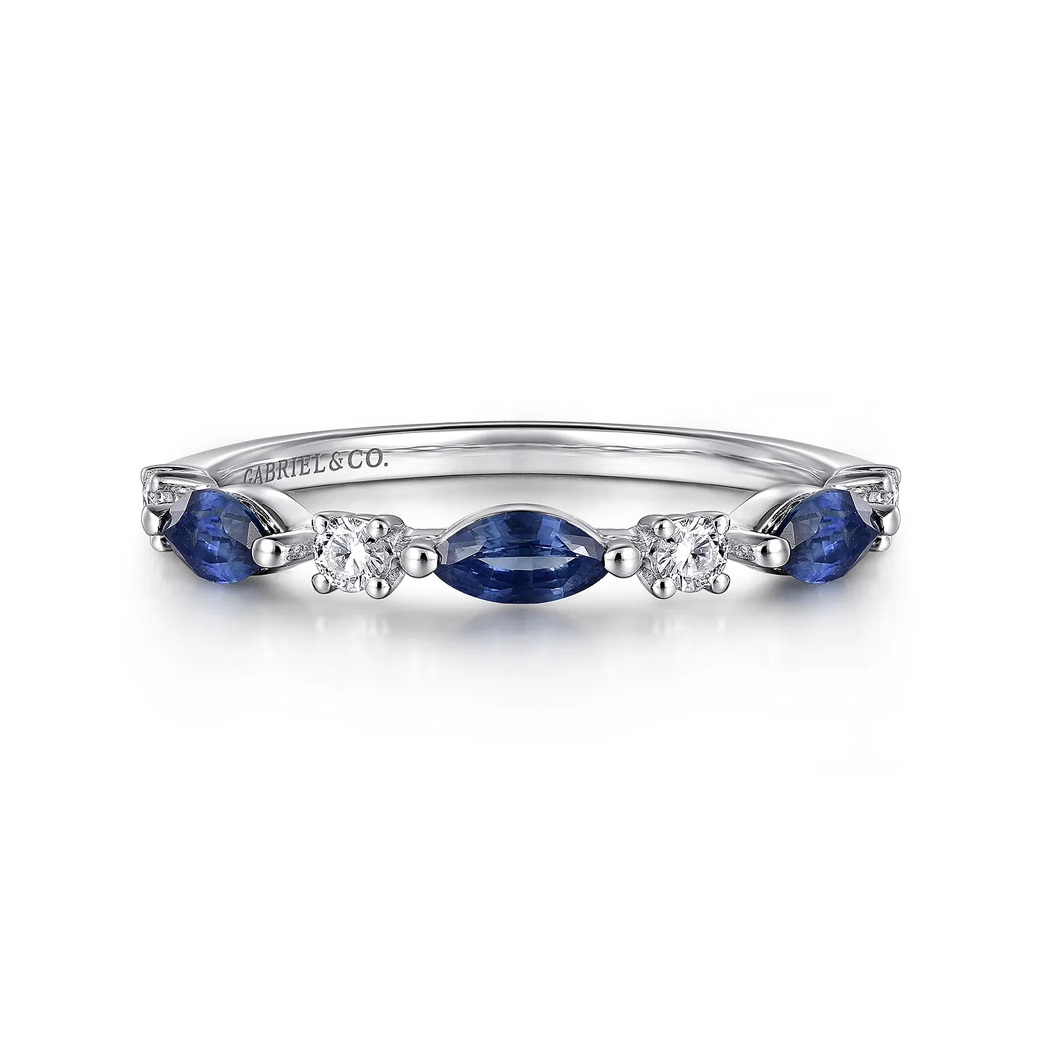 14K White Gold Diamonds and Marquise Blue Sapphire Fashion Ladies Ring | Gabriel & Co. Fine Jewelry And Bridal