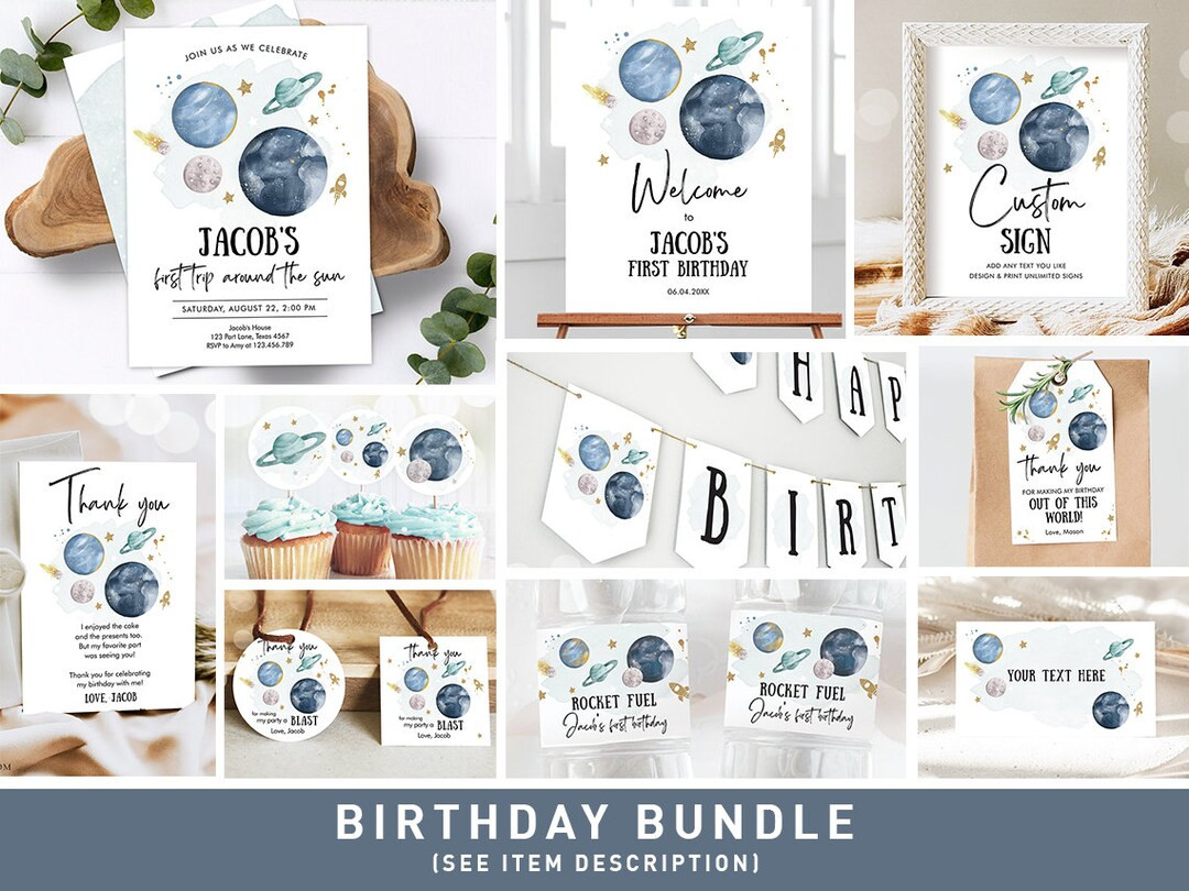 Space Birthday Invitation Bundle Space Party 1st Birthday First Trip Around the Sun Galaxy Boy As... | Etsy (US)