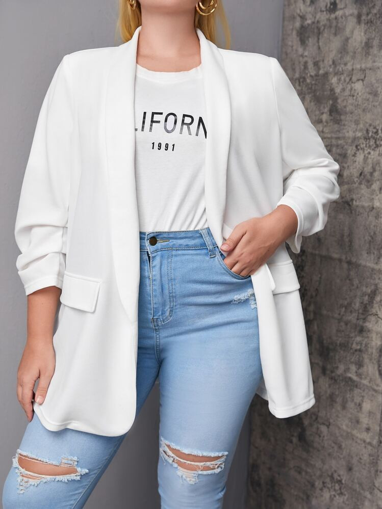 SHEIN LUNE Plus Shawl Collar Ruched Sleeve Blazer | SHEIN