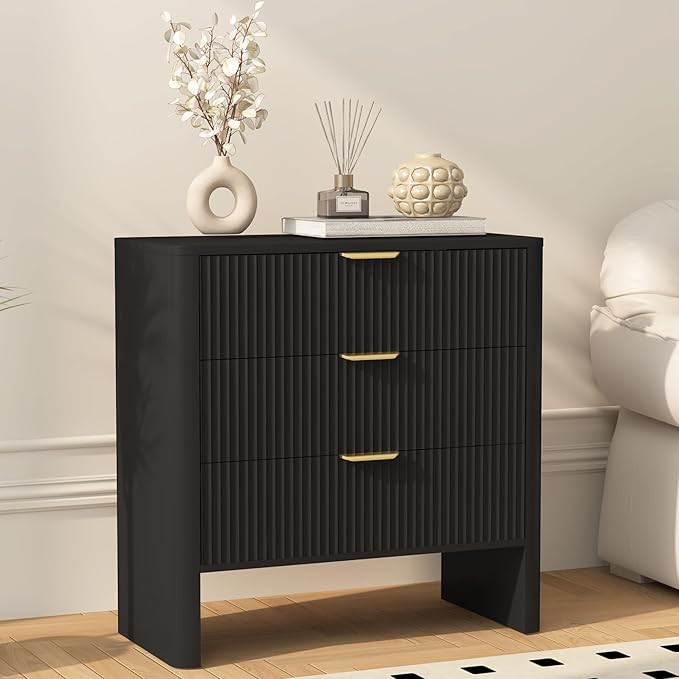 3 Drawer Dresser, Modern Closet Dressers Chest of Drawers with Waveform Panel, Wood Storage Dress... | Amazon (US)