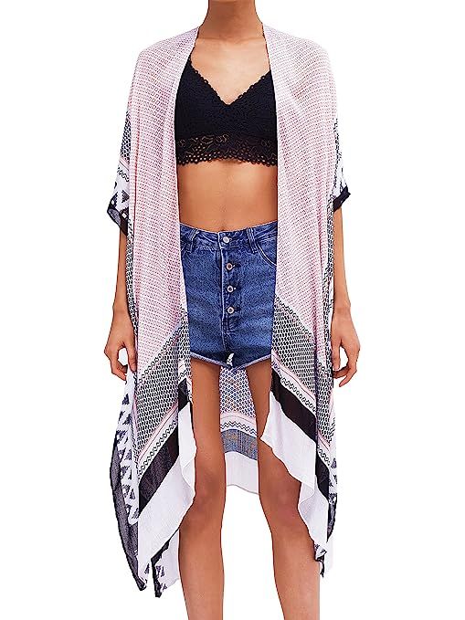 Moss Rose Women's Beach Cover up Swimsuit Kimono Cardigan with Bohemian Floral Print | Amazon (US)