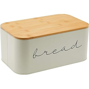 Bloomingville Metal Bread Bin With Bamboo Lid, 11.75"L x 7"H, Grey | Amazon (US)