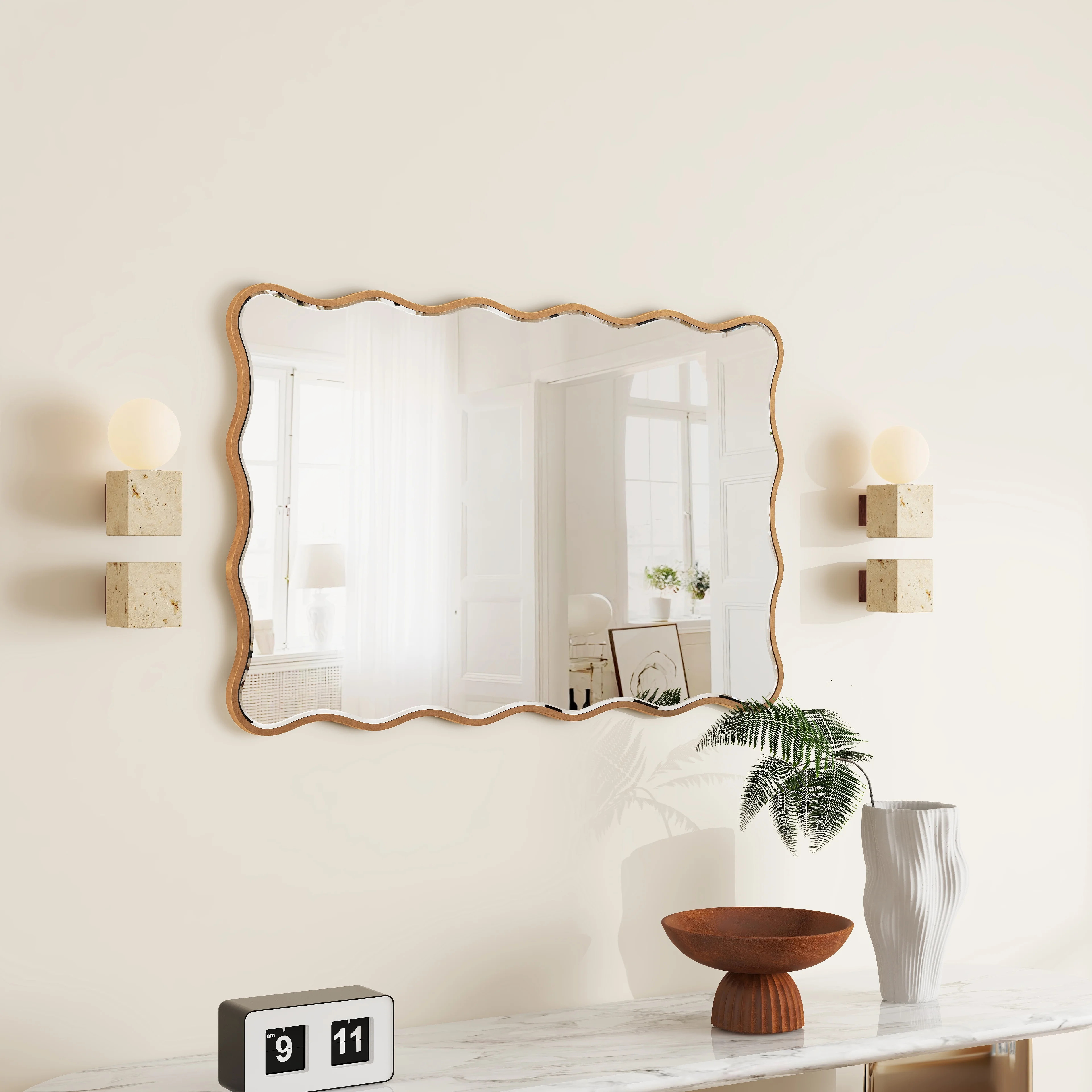 SHYFOY Modern Gold Scalloped Wall Mirror – 30'' H x 19.7'' W Decorative Accent Mirror with Curv... | Walmart (US)