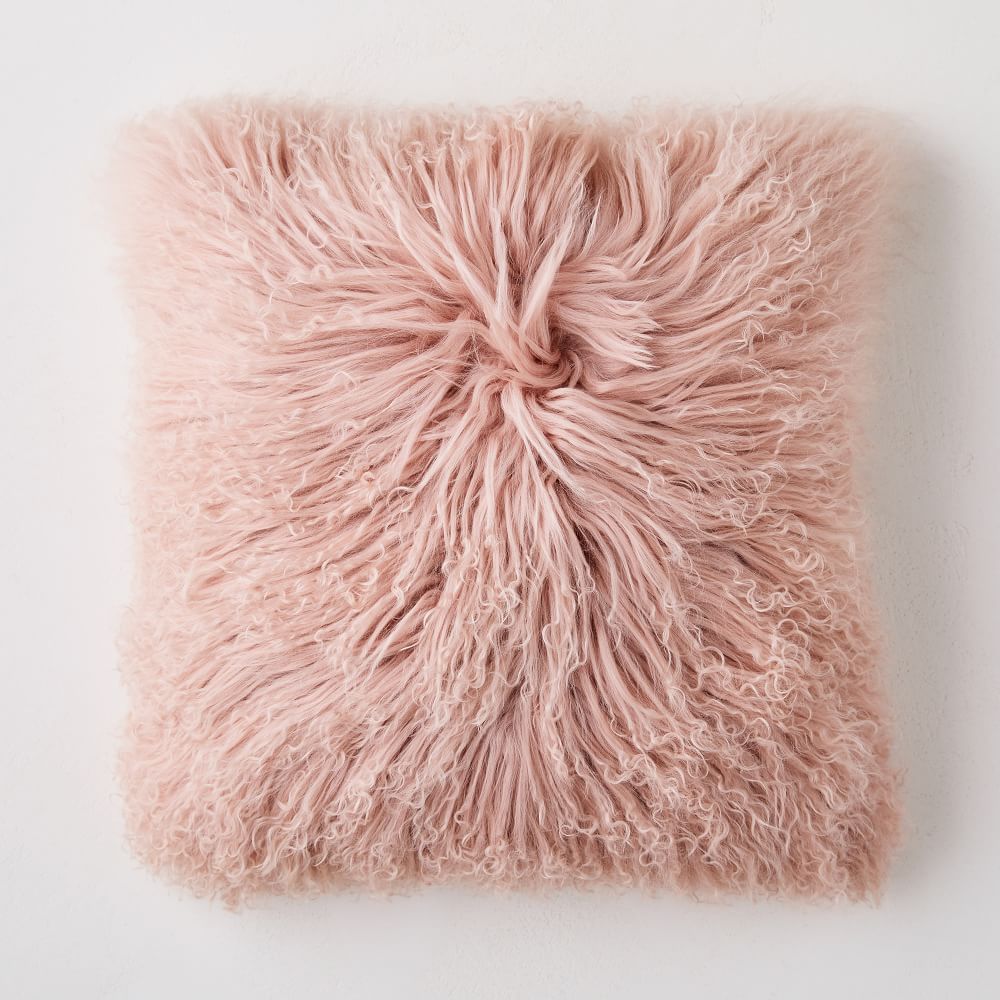 Mongolian Lamb Pillow Cover, 16&amp;quot;x16&amp;quot;, Pink Grapefruit, Set of 2 | West Elm (US)