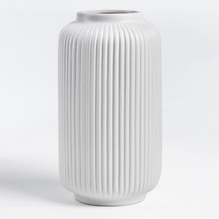 Matte White Ceramic Flower Vase, 8 Inch Ribbed Vase for Pampas Grass, Fresh or Dried Flowers, Dec... | Amazon (US)