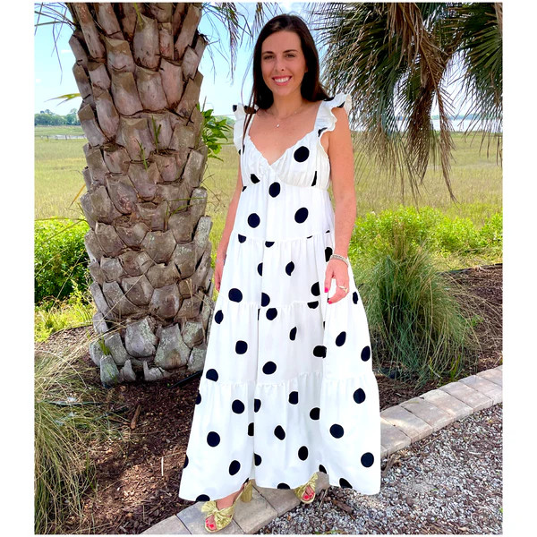 Jumbo Polkadot Flutter Sleeve Dotty Maxi Dress | James Ascher