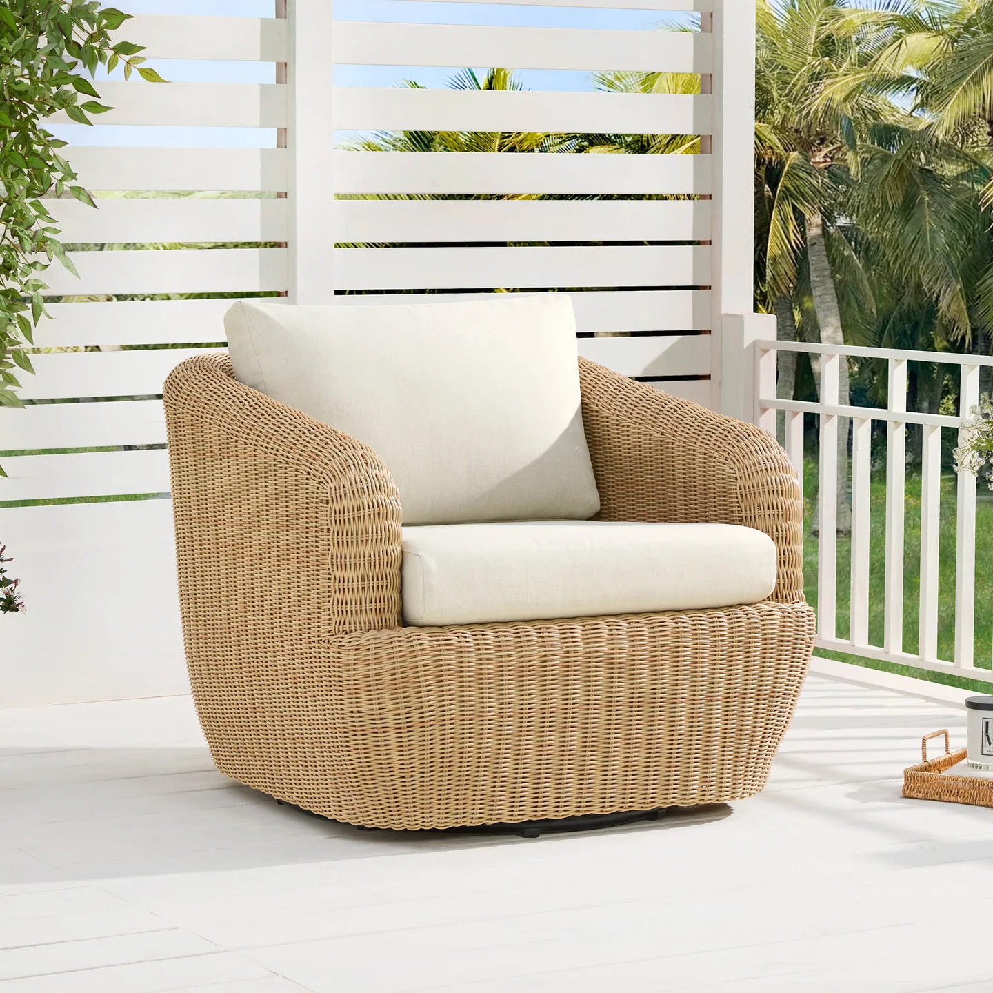 Liana Wicker Outdoor Swivel Accent Chair | Patio | Chita