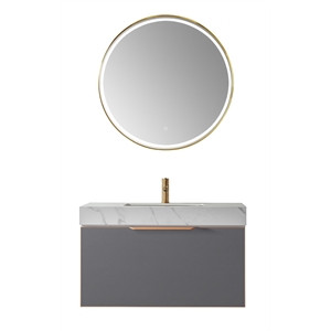 Vinnova Alicante 36" Single Floating Vanity White Top Elegant Gray w/ Mirror | Cymax