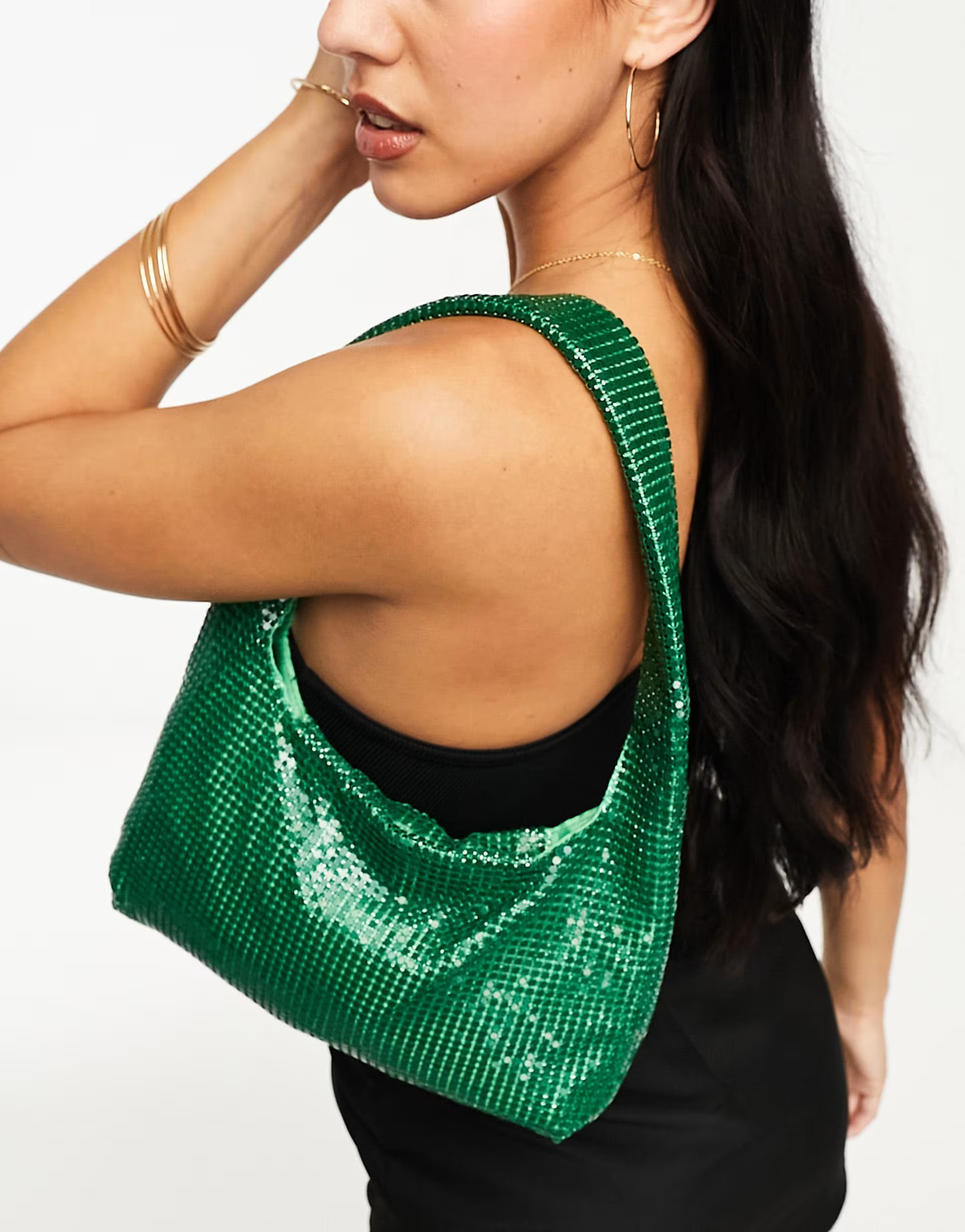 Glamorous chainmail diamante mini bag in green | ASOS (Global)